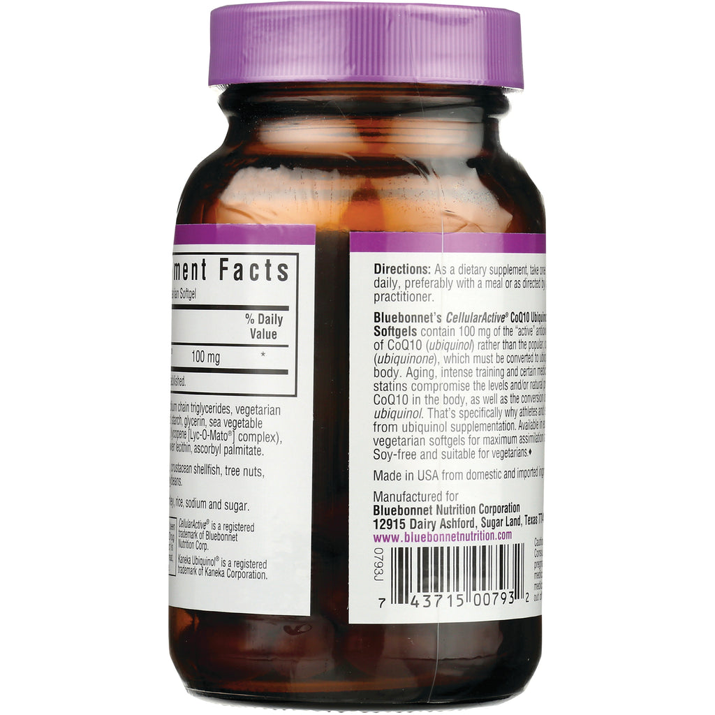 BLU063 | Back of brown supplement bottle showing directions, ingredient panel and barcode with purple cap - Thumbnail