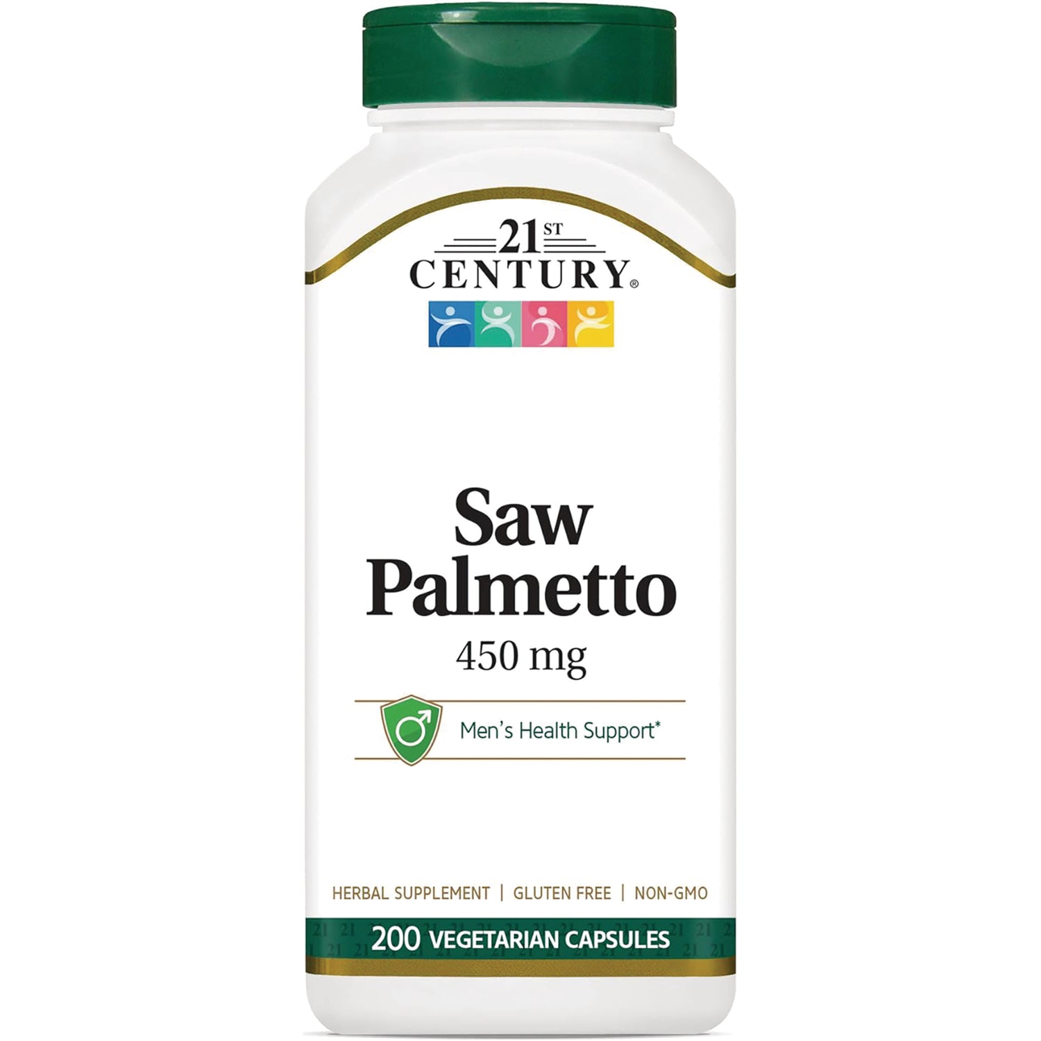 CNT140 | 21st Century Saw Palmetto 450 mg white bottle with green cap, 200 vegetarian capsules, men's health support