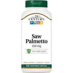 CNT140 | 21st Century Saw Palmetto 450 mg white bottle with green cap, 200 vegetarian capsules, men's health support