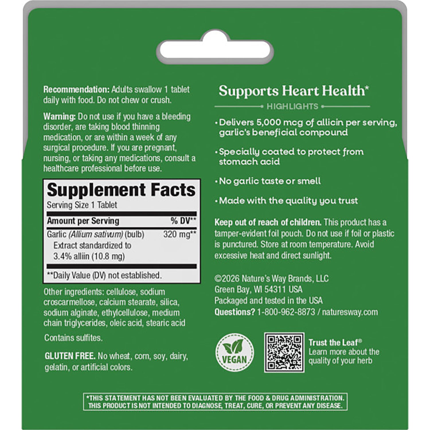 ET381 | back of teal supplement package showing Supplement Facts panel, warnings, directions, and vegan icon