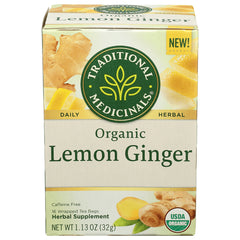 TMD045 | Traditional Medicinals Organic Lemon Ginger tea, 16 wrapped tea bags, USDA Organic
