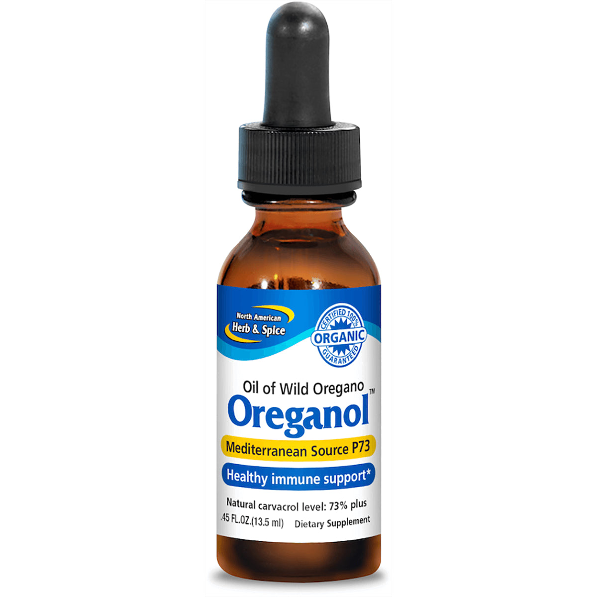 NHS001 | amber dropper bottle labeled Oreganol Oil of Wild Oregano Mediterranean Source P73 healthy immune support
