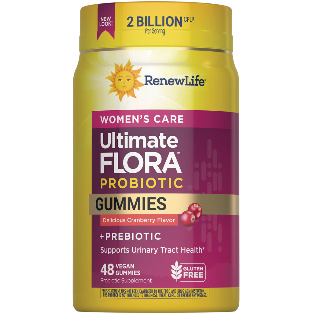 RNL247 | RenewLife Probiotics Women's Care Gummy bottle front, cherry flavored, 48 gummies - Thumbnail