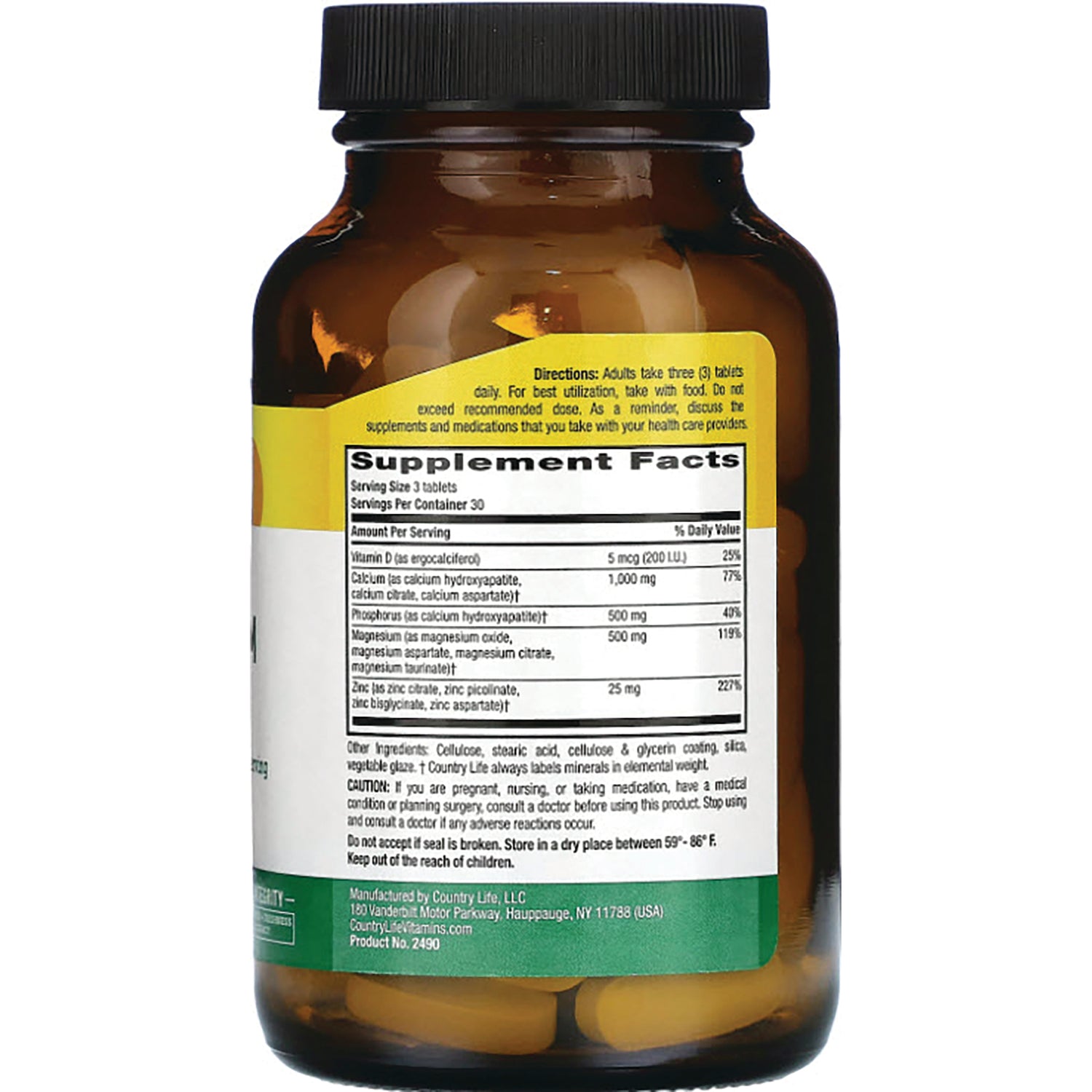 CRL577 | Back of brown supplement bottle showing Supplement Facts panel and label text