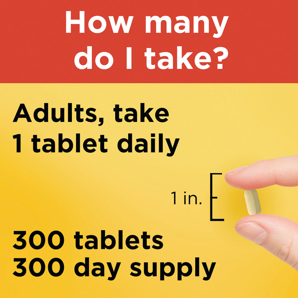 NTM176 | Dosage infographic reading Adults, take 1 tablet daily; 300 tablets 300 day supply with fingers holding 1 in tablet - Thumbnail