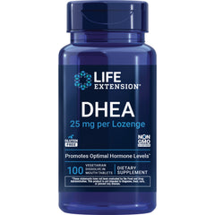 LE135 | Life Extension DHEA 25 mg bottle, 100 vegetarian dissolve-in-mouth tablets dietary supplement