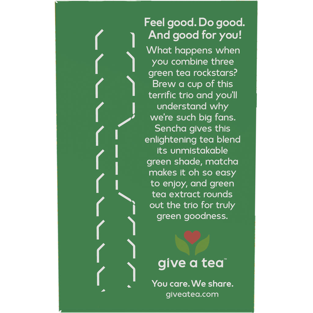 NWF1097 | Back panel of green Give a Tea box with product description, heart-leaf logo, and website - Thumbnail