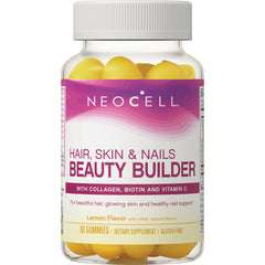 NEC035 | Neocell Hair, Skin & Nails Beauty Builder lemon-flavor gummy supplement bottle with yellow gummies visible