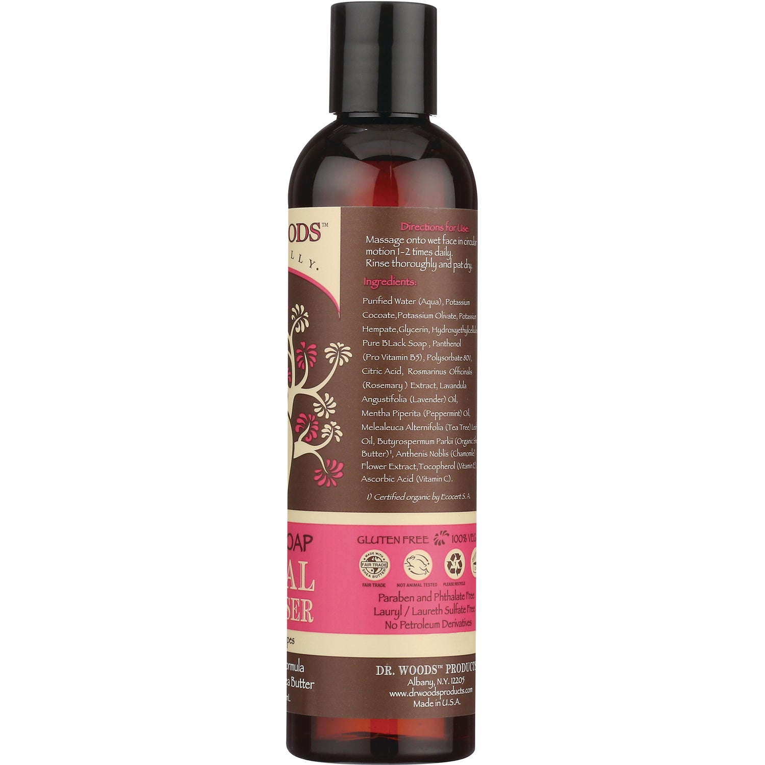 DRW010 | back label of amber bottle showing ingredients, directions, and certification icons