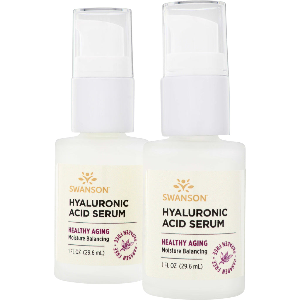 SW1795 | Two pump bottles of Swanson Hyaluronic Acid Serum labeled Healthy Aging Moisture Balancing 1 fl oz - Thumbnail