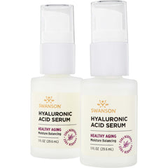 SW1795 | Two pump bottles of Swanson Hyaluronic Acid Serum labeled Healthy Aging Moisture Balancing 1 fl oz