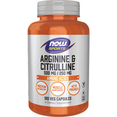 NWF1303 | NOW Sports Arginine & Citrulline 500 mg / 250 mg bottle, 120 veg capsules dietary supplement