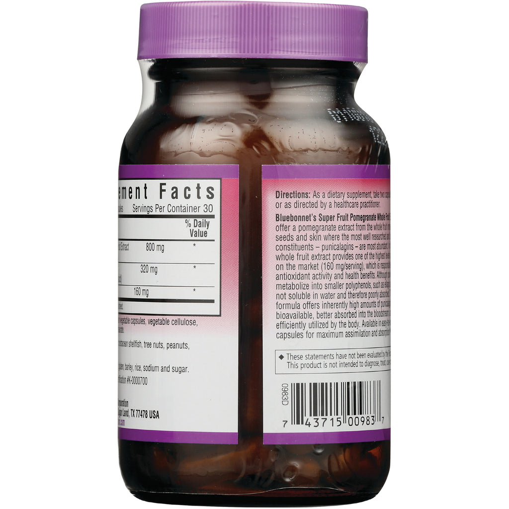 BLU119 | Back label showing Supplement Facts panel, directions text, and barcode on brown bottle with purple cap - Thumbnail