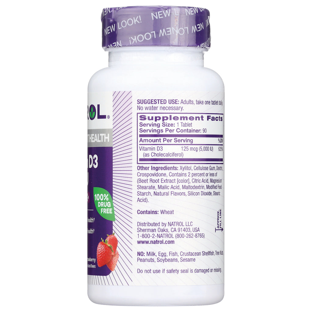 NA603 | Back label showing Supplement Facts, ingredients, warnings and distributor information for Vitamin D3 bottle - Thumbnail