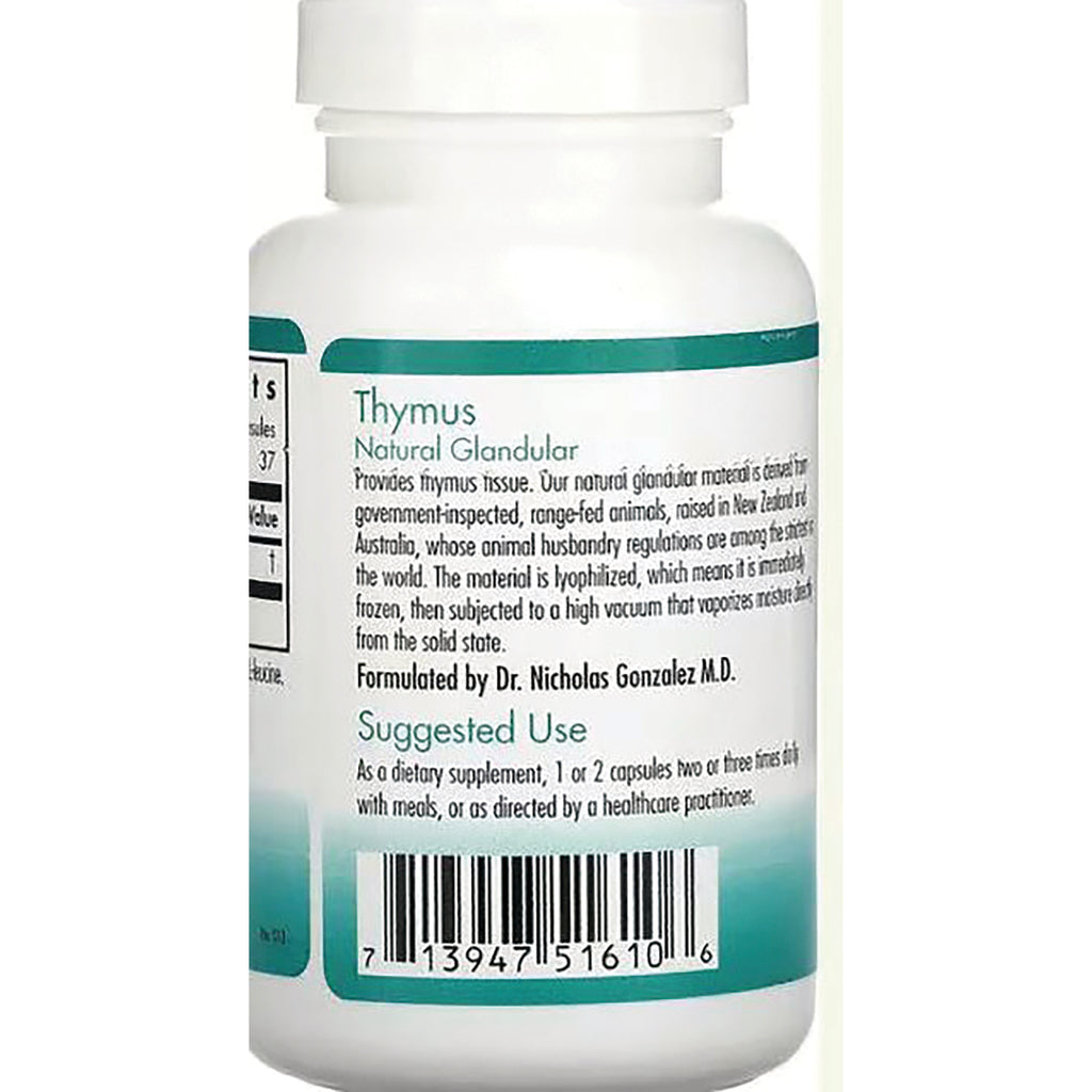 NCL010 | Back label of white supplement bottle reading Thymus Natural Glandular with suggested use text and barcode - Thumbnail
