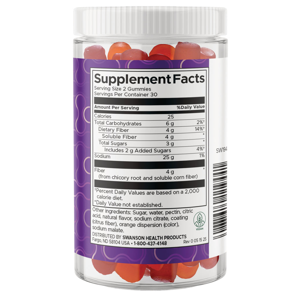 SW1944 | Back label with Supplement Facts panel for gummies, serving size 2 gummies, 30 servings - Thumbnail
