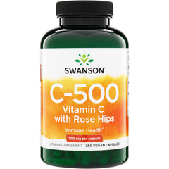 SW102 | Swanson C-500 Vitamin C with Rose Hips, 500 mg per capsule, 250 vegan capsules