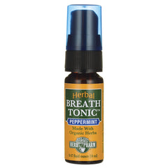 HPH005 | Small amber spray bottle labeled Herbal BREATH TONIC PEPPERMINT made with organic herbs, 0.47 fl oz