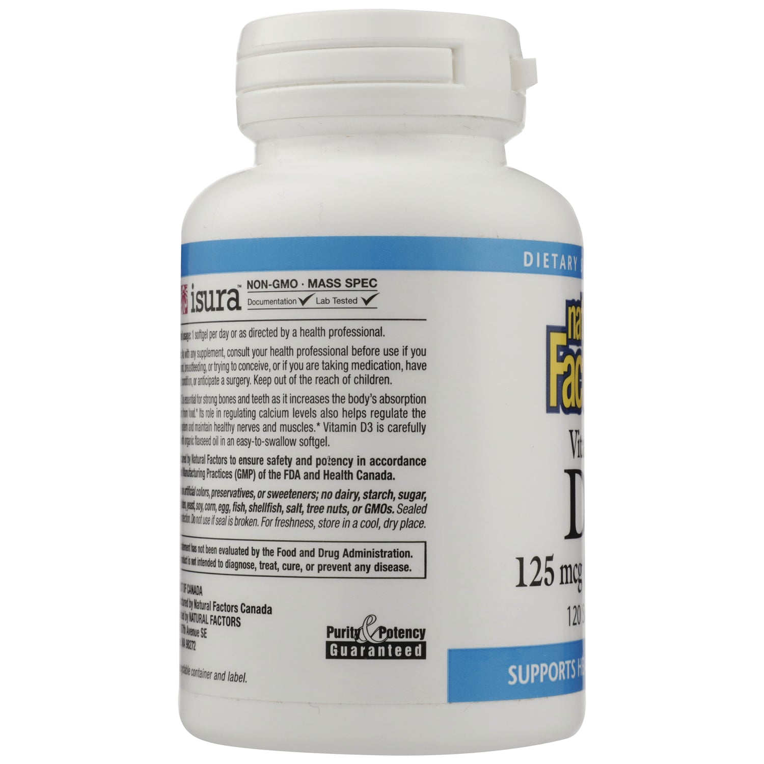 NFC095 | side label showing ingredients, warnings, and Purity & Potency Guaranteed logo on white supplement bottle