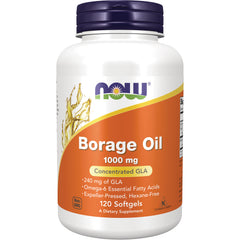 NWF798 | NOW Borage Oil 1000 mg bottle, Concentrated GLA, 120 softgels