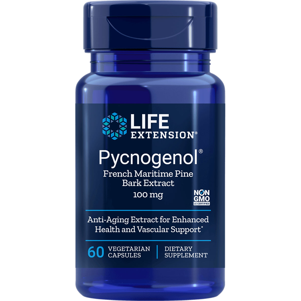 LE348 | Life Extension Pycnogenol French Maritime Pine Bark Extract 100 mg bottle, 60 vegetarian capsules