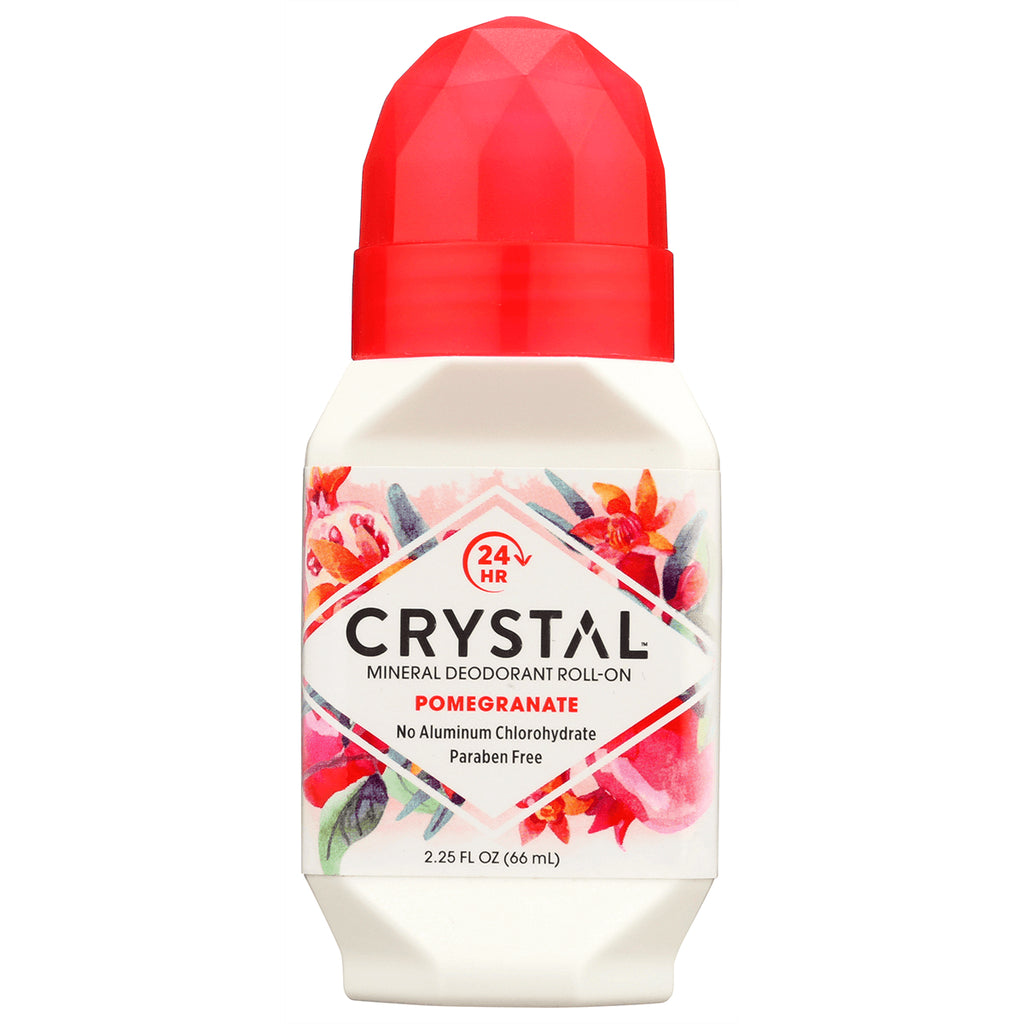 CRY013 | CRYSTAL mineral deodorant roll-on pomegranate in white bottle with red faceted cap, 2.25 fl oz - Thumbnail