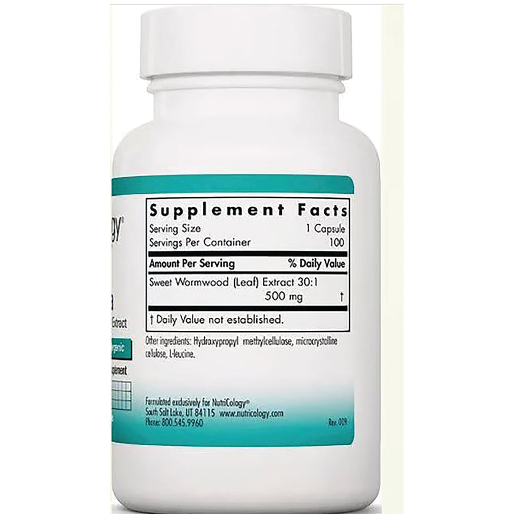 NCL048 | Back label with Supplement Facts showing serving size 1 capsule and Sweet Wormwood (leaf) Extract 30:1 500 mg - Thumbnail