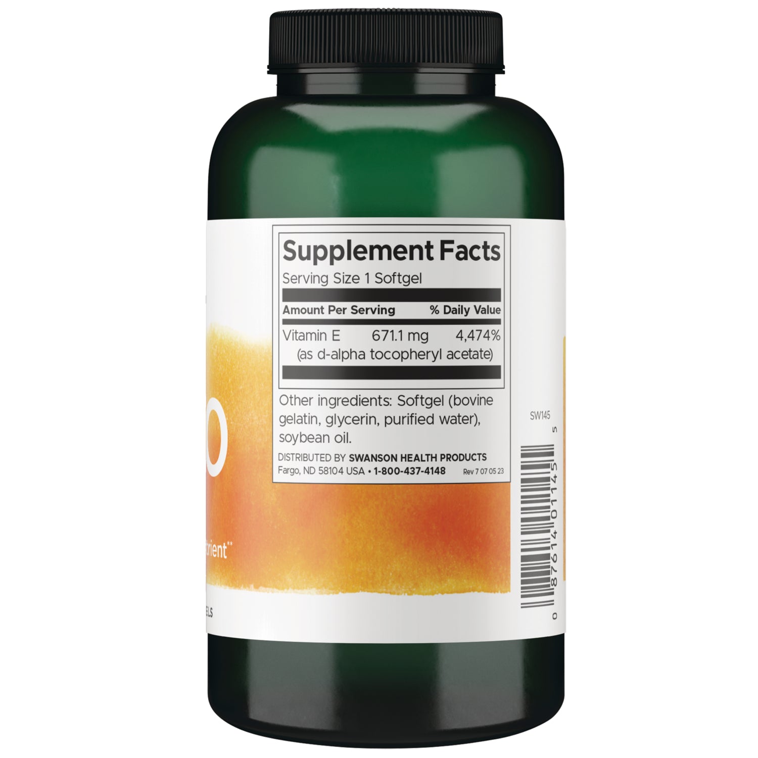 SW145 | Back label with supplement facts and serving informationow oval softgel