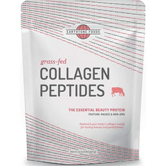 ETF002 | Front pouch of Earthtone Foods grass-fed Collagen Peptides powder, white resealable bag with logo and cow icon