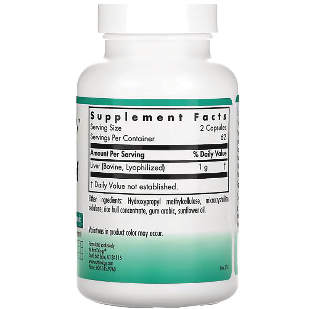 NCL005 | back label showing Supplement Facts panel with serving size 2 capsules, liver (bovine) 1 g and other ingredients - Thumbnail