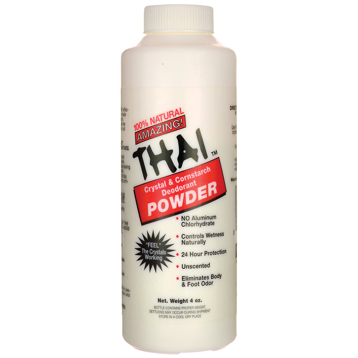 TDS006 | THAI Crystal & Cornstarch Deodorant Powder bottle, 4 oz, unscented, no aluminum chlorohydrate