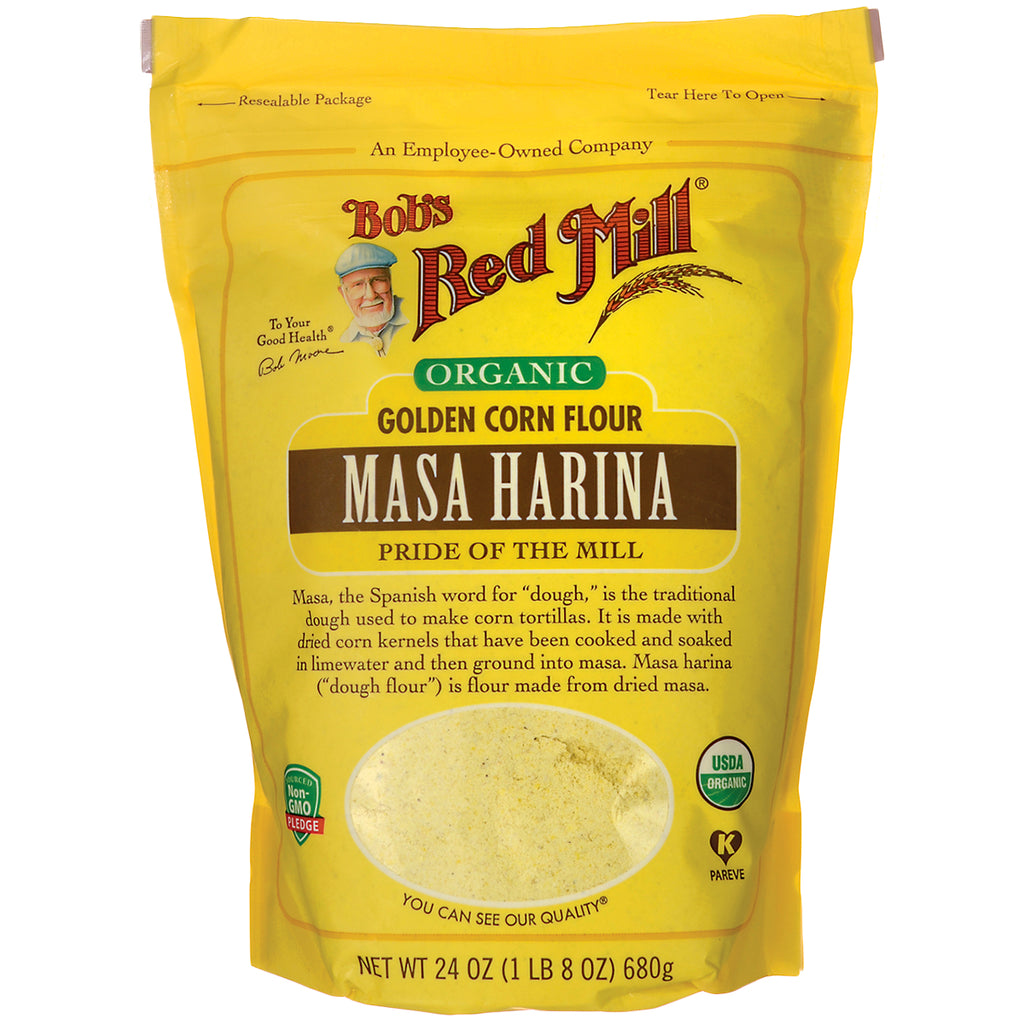 BOB248 | Bob's Red Mill organic golden corn flour Masa Harina 24 oz resealable yellow pouch - Thumbnail