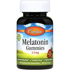 CSN251 | Carlson Melatonin Gummies 2.5 mg bottle labeled Natural Strawberry Flavor, 60 vegetarian gummies