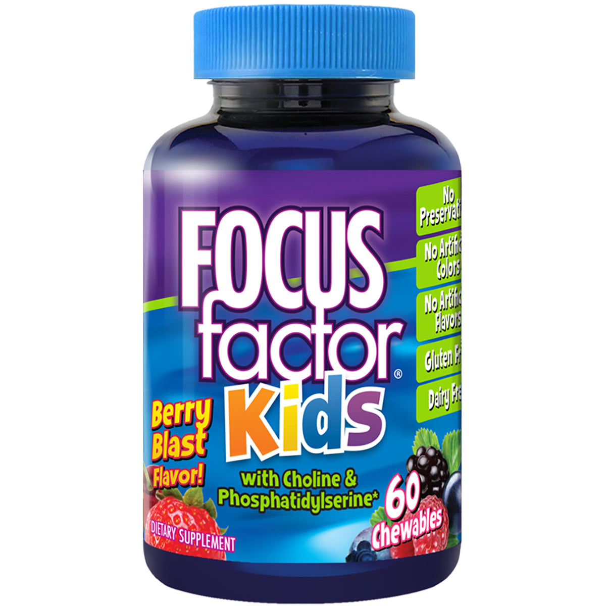 FCL007 | Focus Factor Kids Berry Blast dietary supplement bottle with 60 chewables