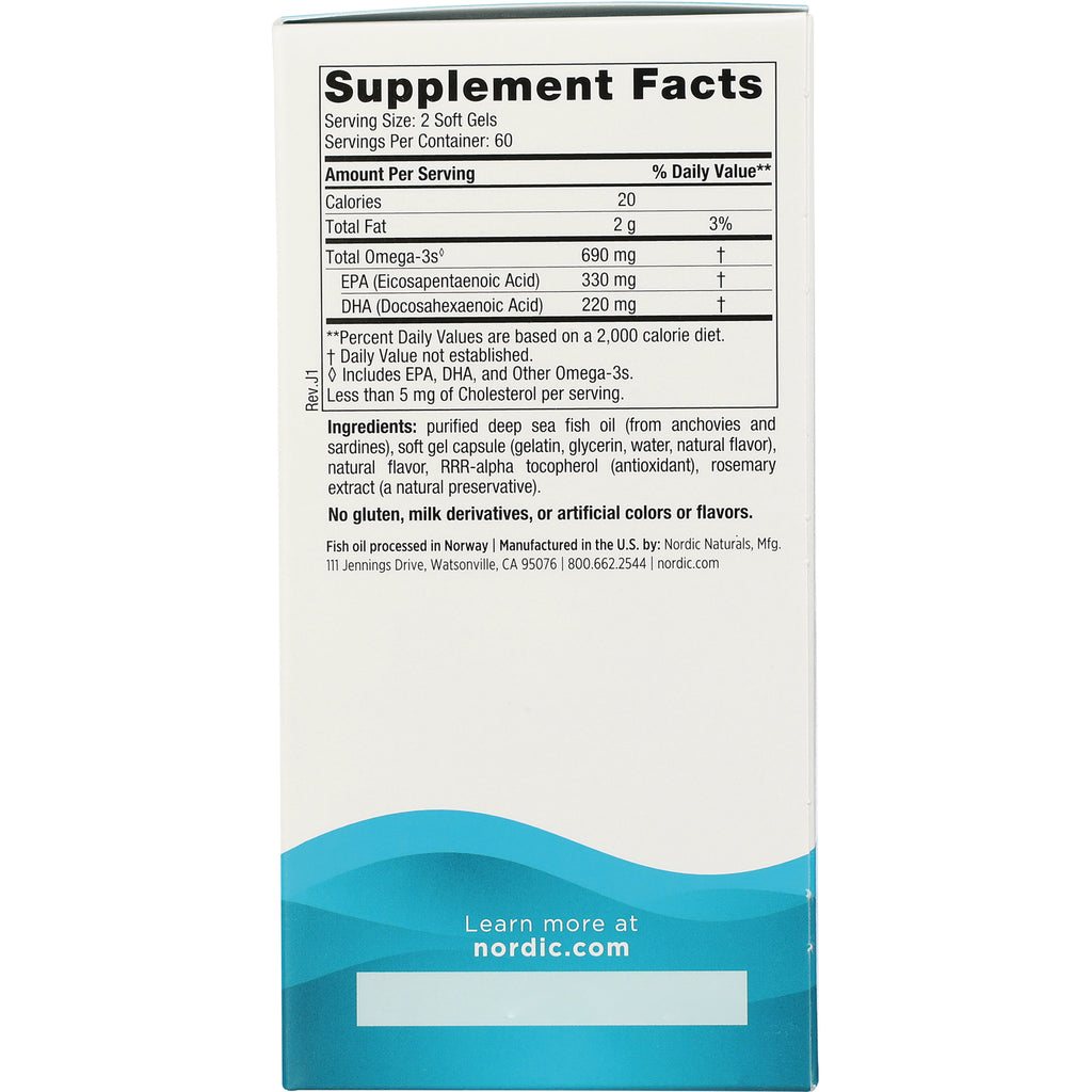 NRN012 | Back panel with Supplement Facts, ingredients listing fish oil omega-3 amounts and nordic.com - Thumbnail