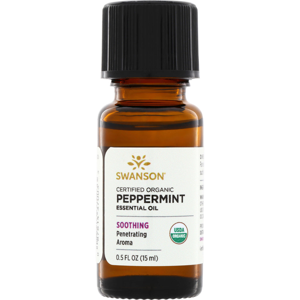 SWAR003 | Swanson Certified Organic Peppermint Essential Oil, 0.5 fl oz (15 ml), Soothing Penetrating Aroma, USDA Organic - Thumbnail