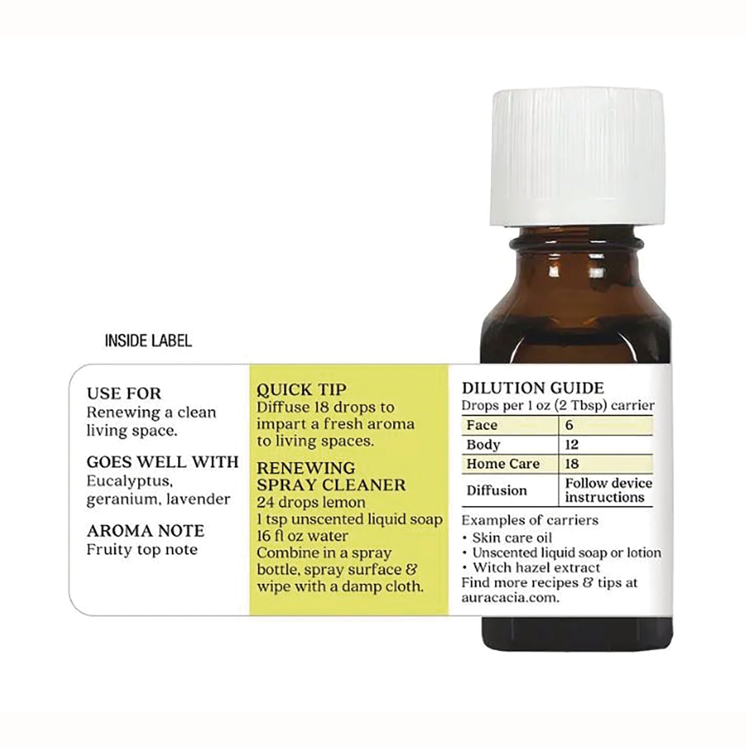 ARC004 | Inside label with use tips, quick tip, renewing spray cleaner recipe, and dilution guide