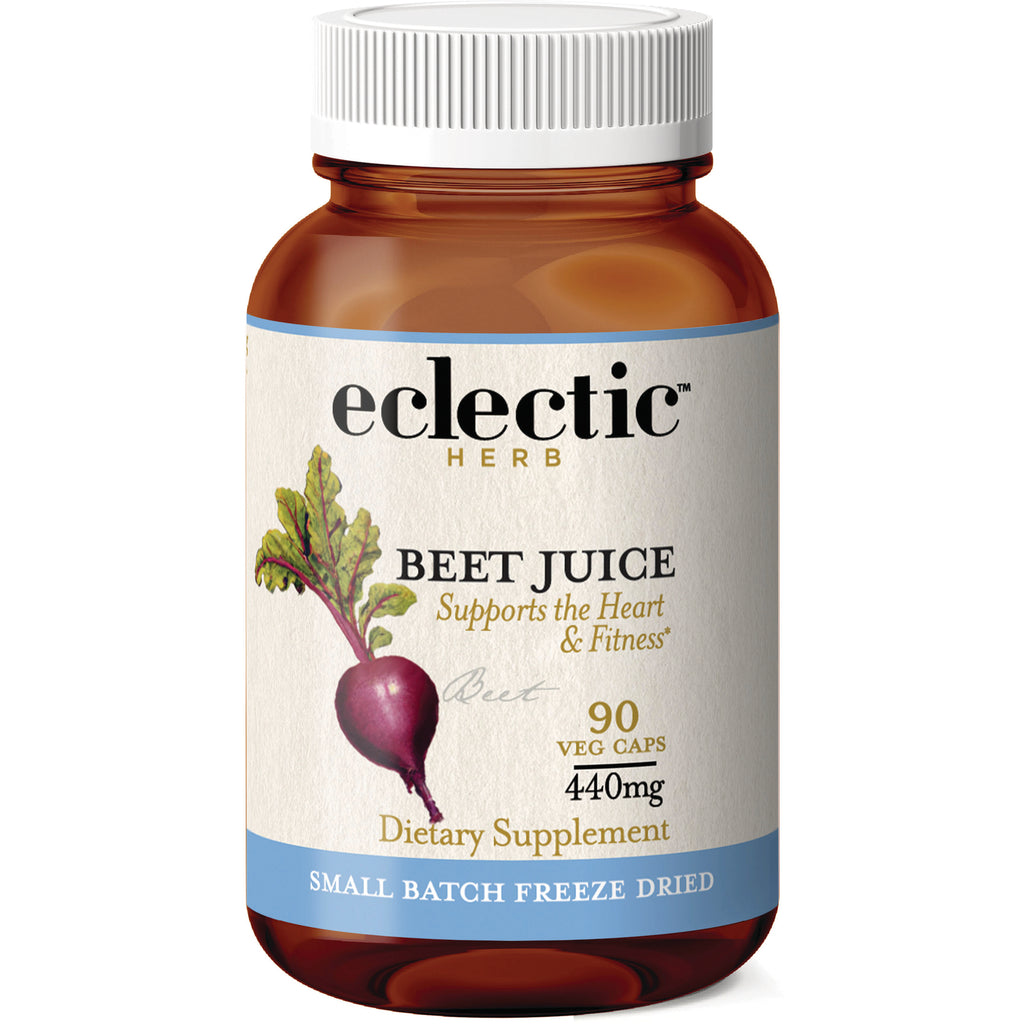 Eclectic Herb Beet Juice dietary supplement bottle label reading 90 veg caps 440mg small batch freeze dried - Thumbnail