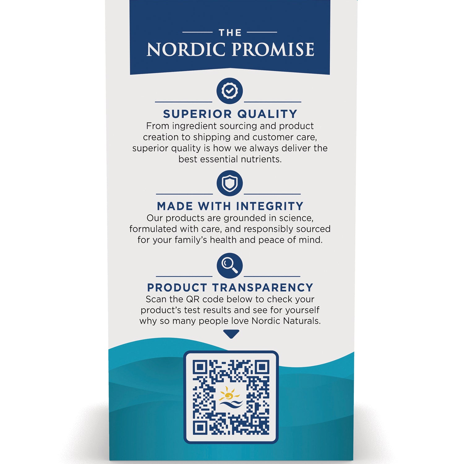 NRN033 | Product infographic The Nordic Promise: Superior Quality, Made With Integrity, product transparency and QR code