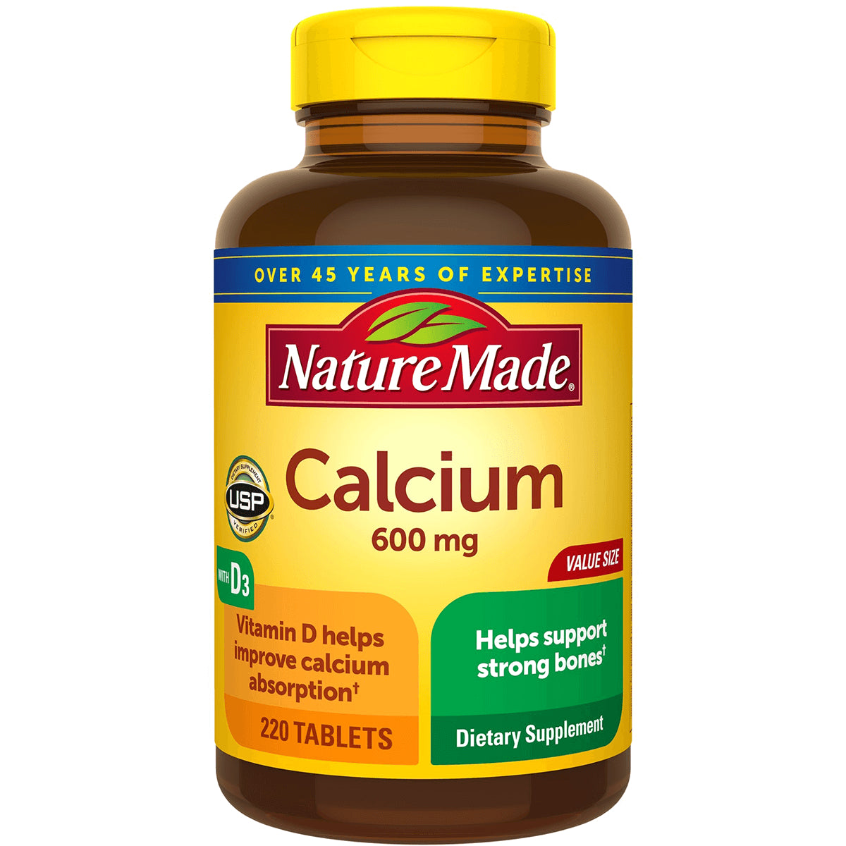 NTM069 | Nature Made Calcium 600 mg bottle front label 220 tablets dietary supplement