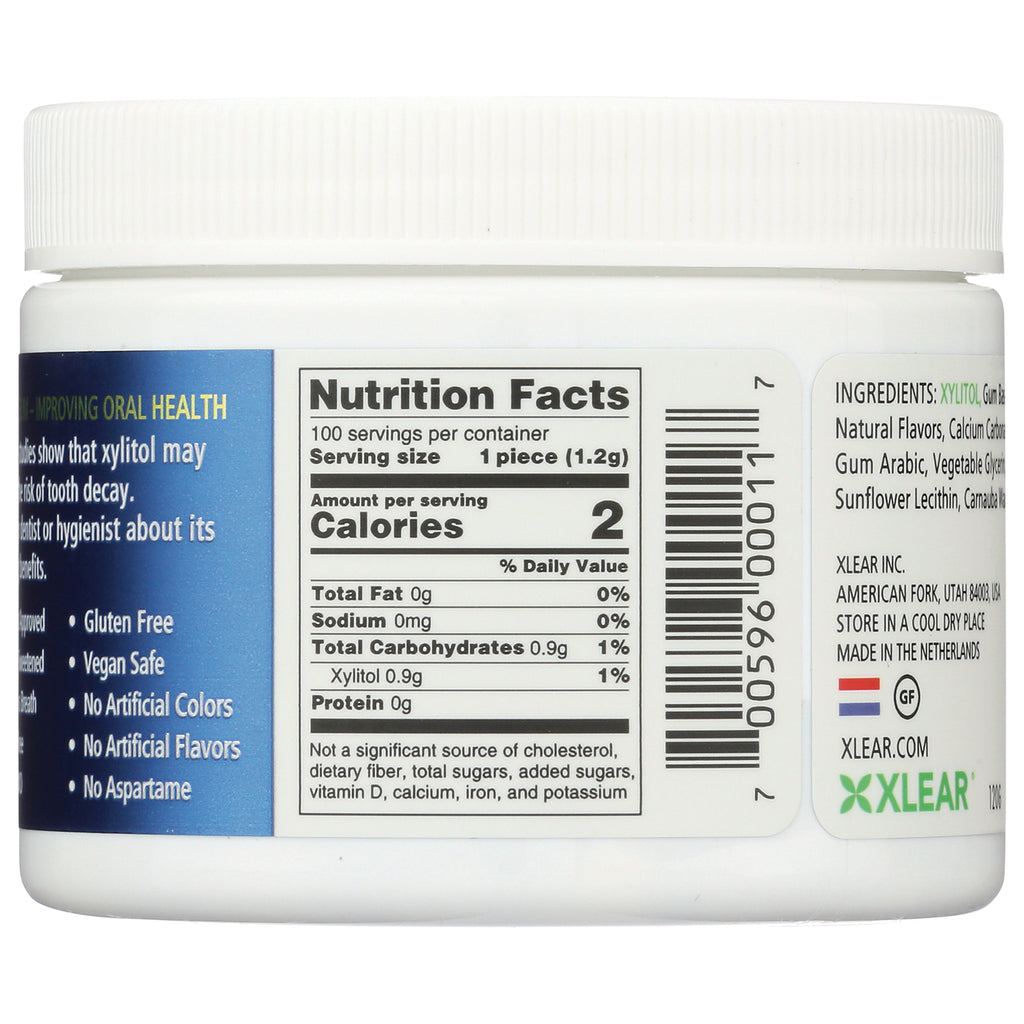 XL005 | Back label with Nutrition Facts and ingredients; serving 1 piece (1.2 g); calories 2 - Thumbnail