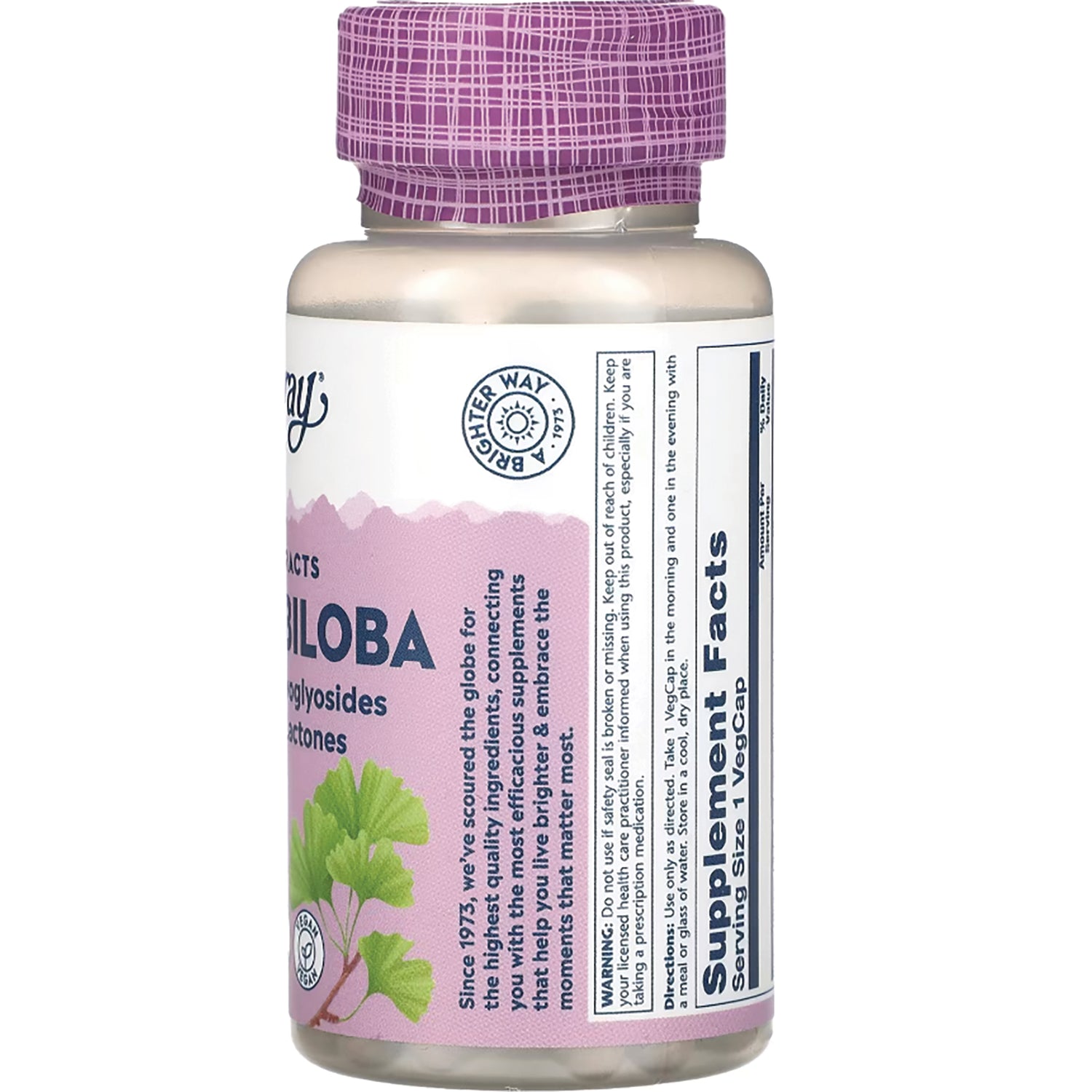 SLR354 | back of pink-labeled supplement bottle showing Supplement Facts panel, ingredient text, and tamper-evident cap