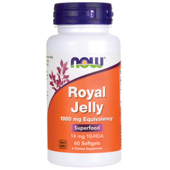 NWF846 | NOW Royal Jelly 1000 mg Equivalency orange supplement bottle, 60 softgels, purple cap