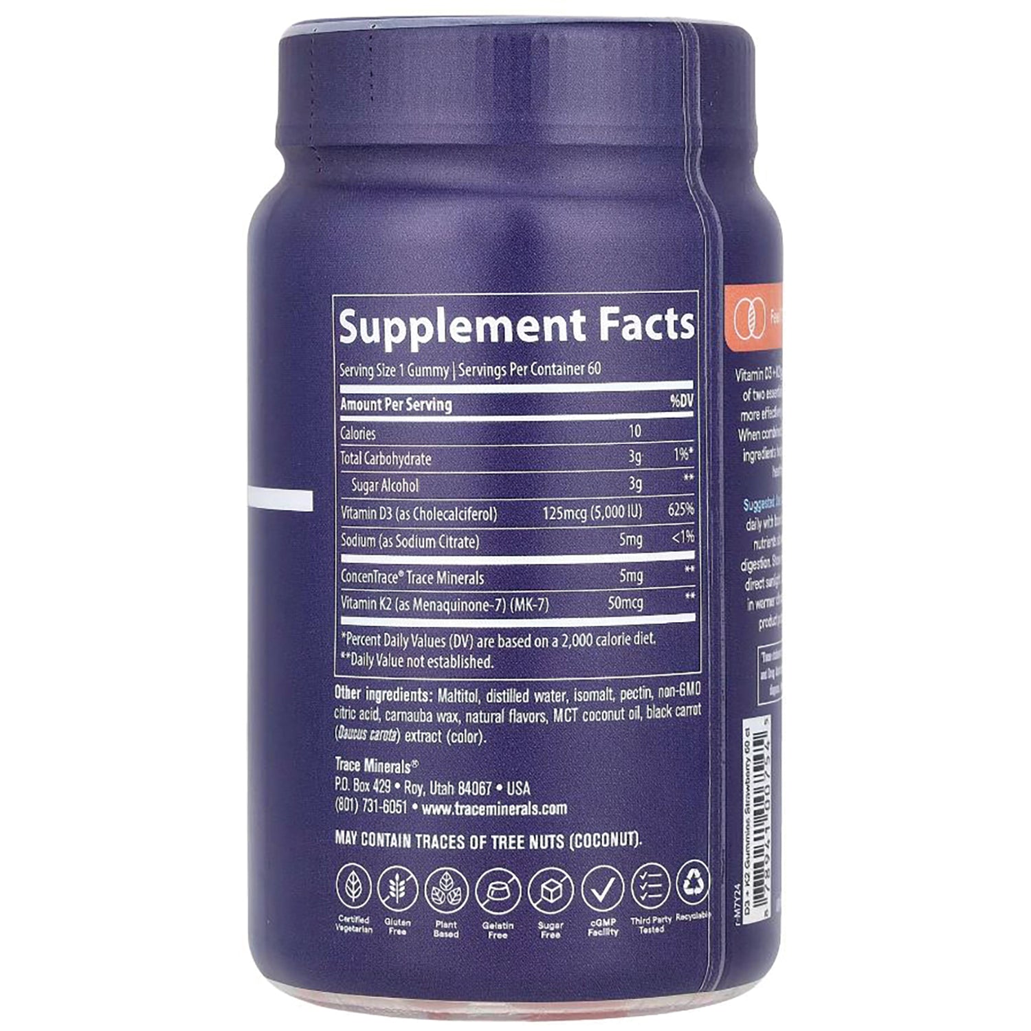 TM145 | Back label with Supplement Facts panel on purple gummy supplement bottle