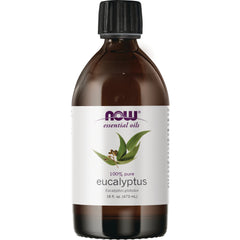 NWF1338 | Amber glass bottle of NOW essential oils labeled 100% pure eucalyptus, 16 fl oz