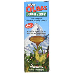 OLB003 | Olbas cough syrup box showing spoon pouring honey and mountain artwork, 4 fl oz