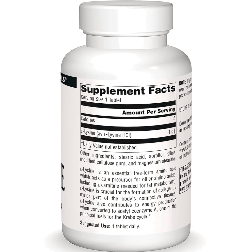 SN247 | Back label with Supplement Facts panel and L-Lysine tablet serving size - Thumbnail