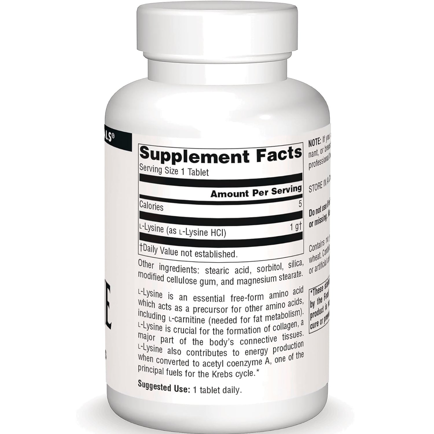 SN247 | Back label with Supplement Facts panel and L-Lysine tablet serving size