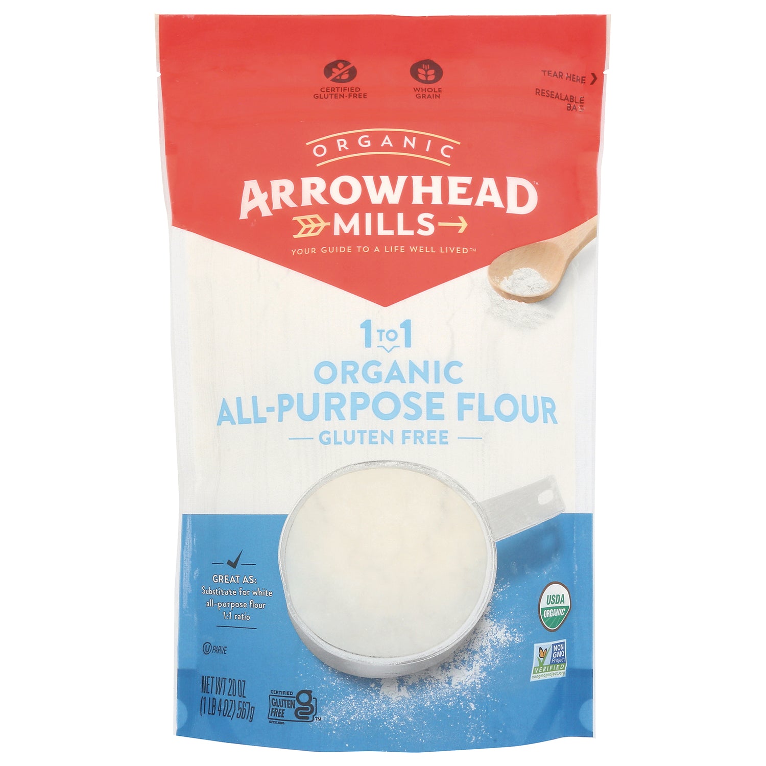 AHM074 | Arrowhead Mills 1 to 1 Organic All-Purpose Flour, Gluten Free, 20 oz bag