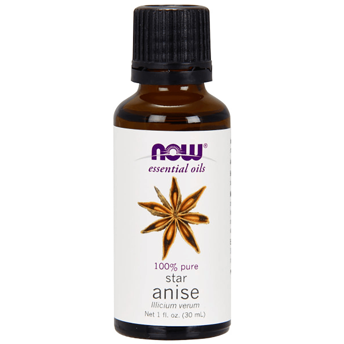 NWF183 | NOW essential oils star anise 1 fl oz amber bottle with white label and black cap